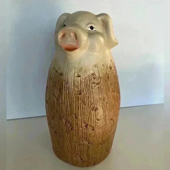 MANN Signed Studio Pottery Pig Piglet Shelf Decor 12" Brown Neutral Farmhouse - Picture 7 of 15
